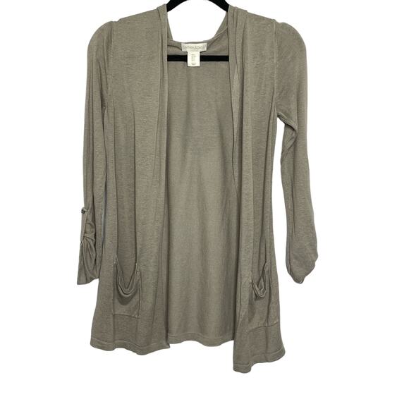 Cynthia Rowley Cardigan Linen Open Front Hooded Roll Tab Long Sleeve Pockets S - Picture 1 of 9